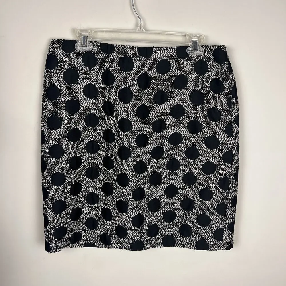 J. McLaughlin Black Cream Polka Dot Tweed Lined Pencil Skirt Size‎ 10